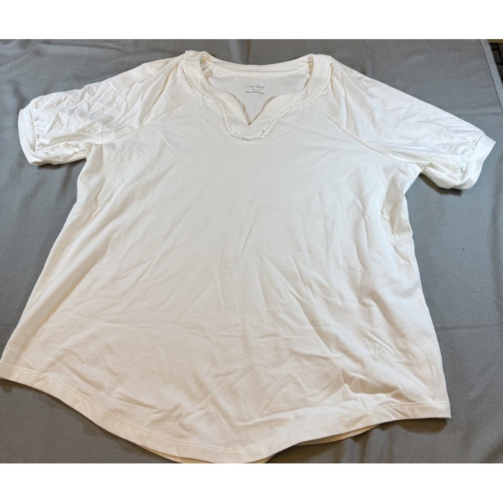 Sport Savvy V-Neck  Top-White Size 1XL 1284